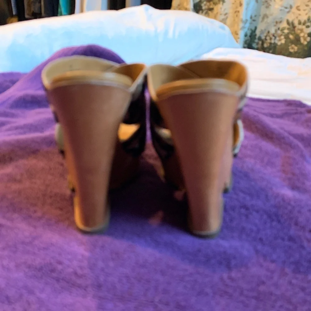 Sam Edelman Leopard/Tan Leather Animal Hair High Wedge Sandals sz 9 M